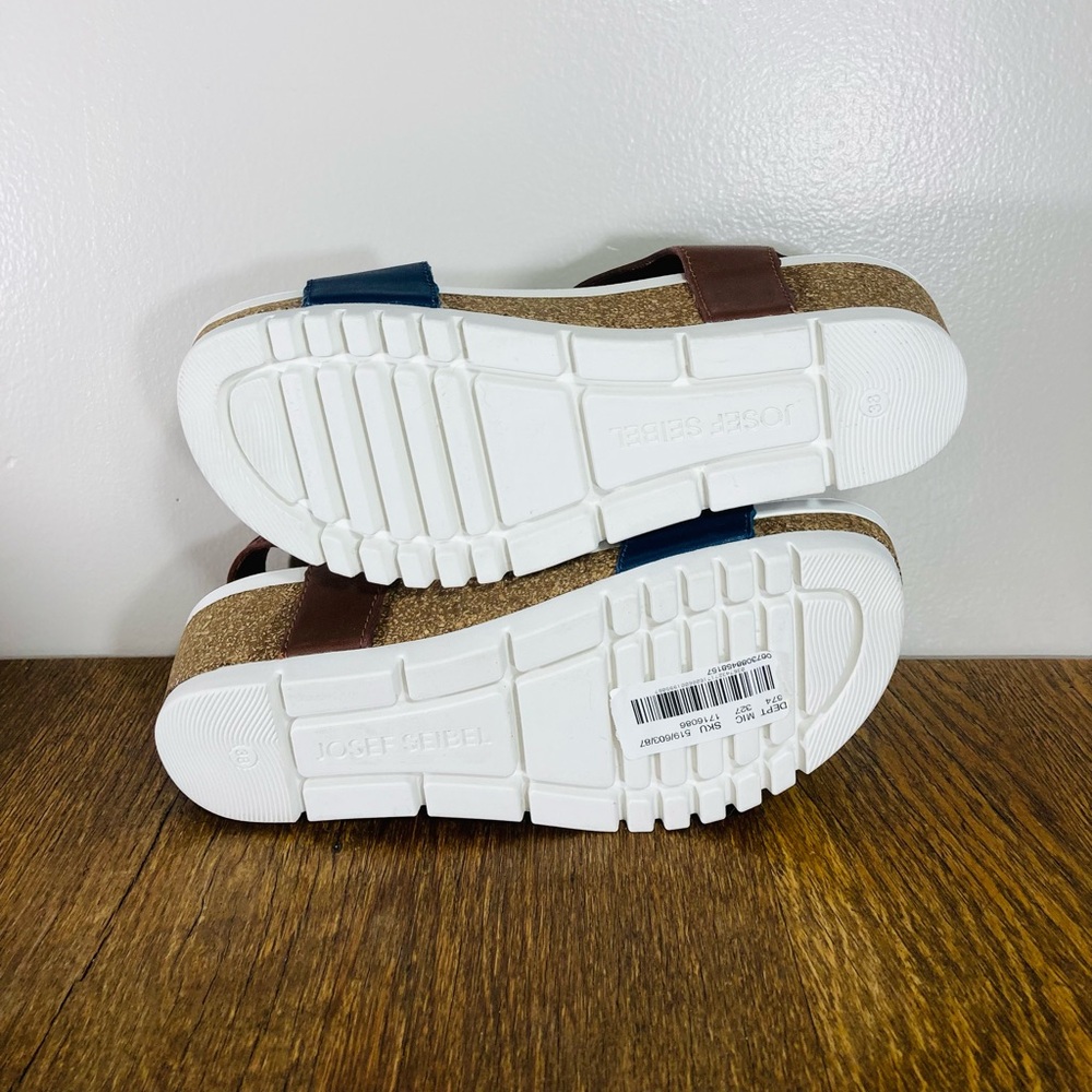 New Josef Seibel Quinn 02 Leather Buckle Wedge Women’s Size 7-7.5 Ocean/Camel - Picture 7 of 10